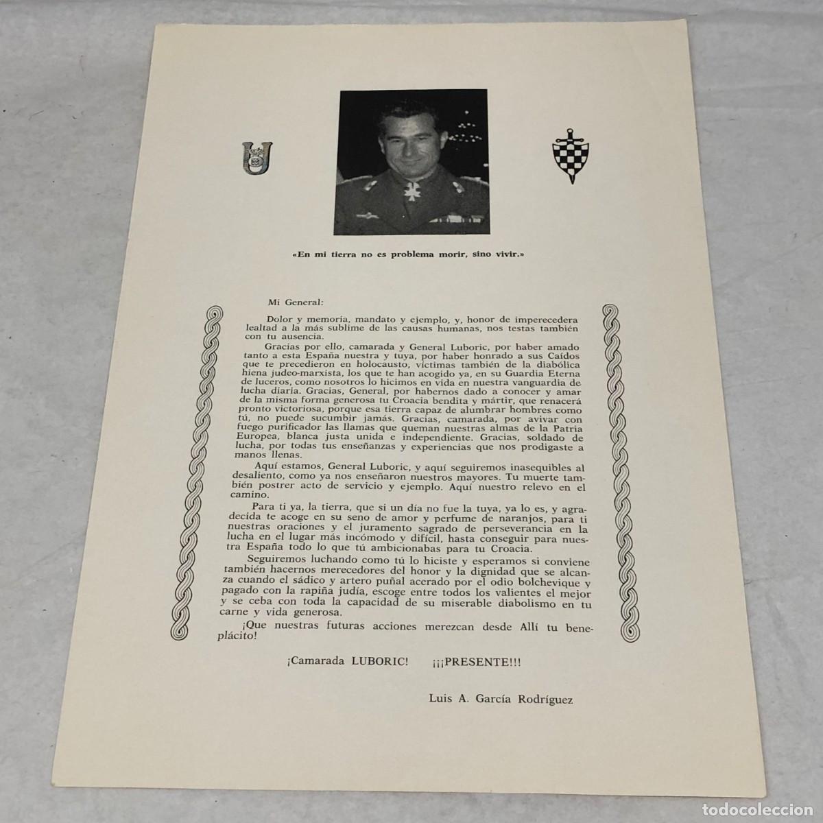 Militaria: RECORDATORIO FUNEBRE - AL CAMARADA Y GENERAL LUBORIC - LUIS A. GARC&Iacute;A RODR&Iacute;GUEZ - MILITAR / 1124