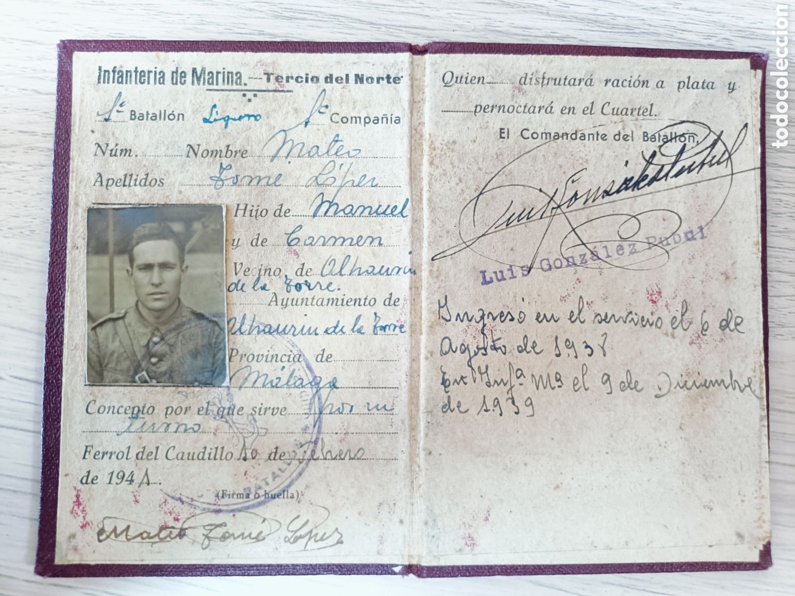 Militaria: CARNET . MARINA DE GUERRA ESPA&Ntilde;OLA . A&Ntilde;O 1941. MALAGA .