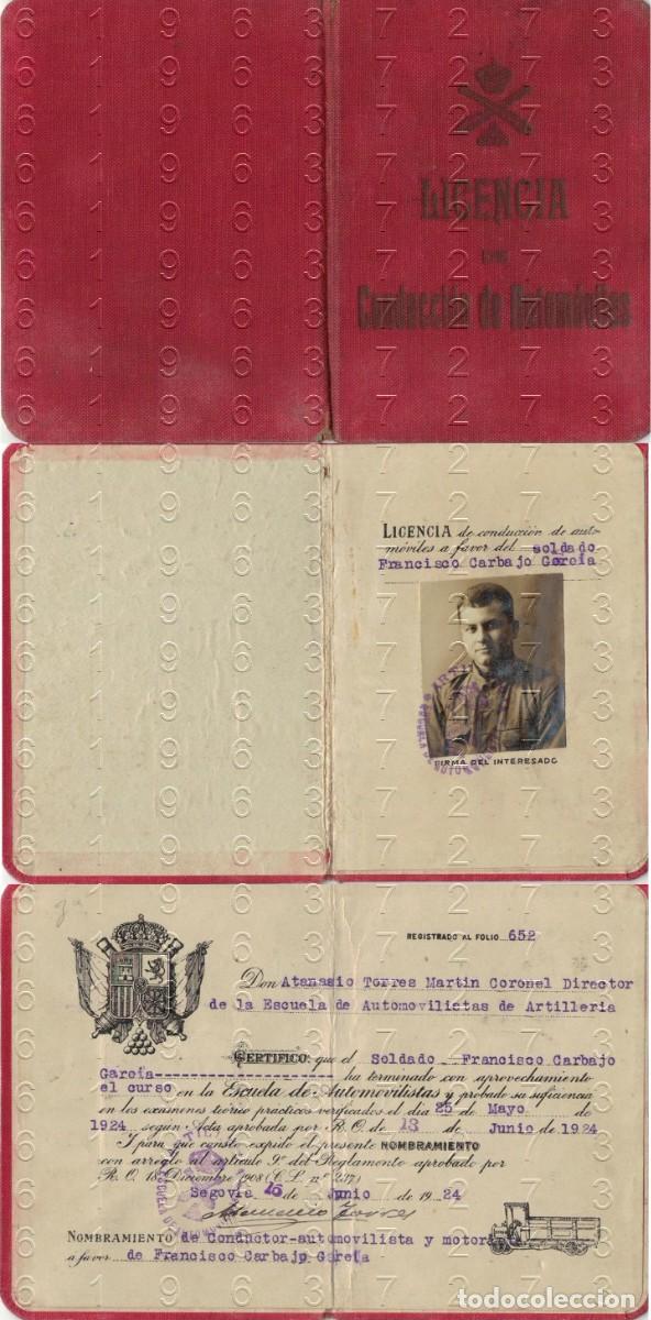 Militaria: 1924 LICENCIA DE CONDUCCION DE AUTOMOVILES SEGOVIA FRANCISCO CARBAJO ARROYOMOLINOS DE LEON M26