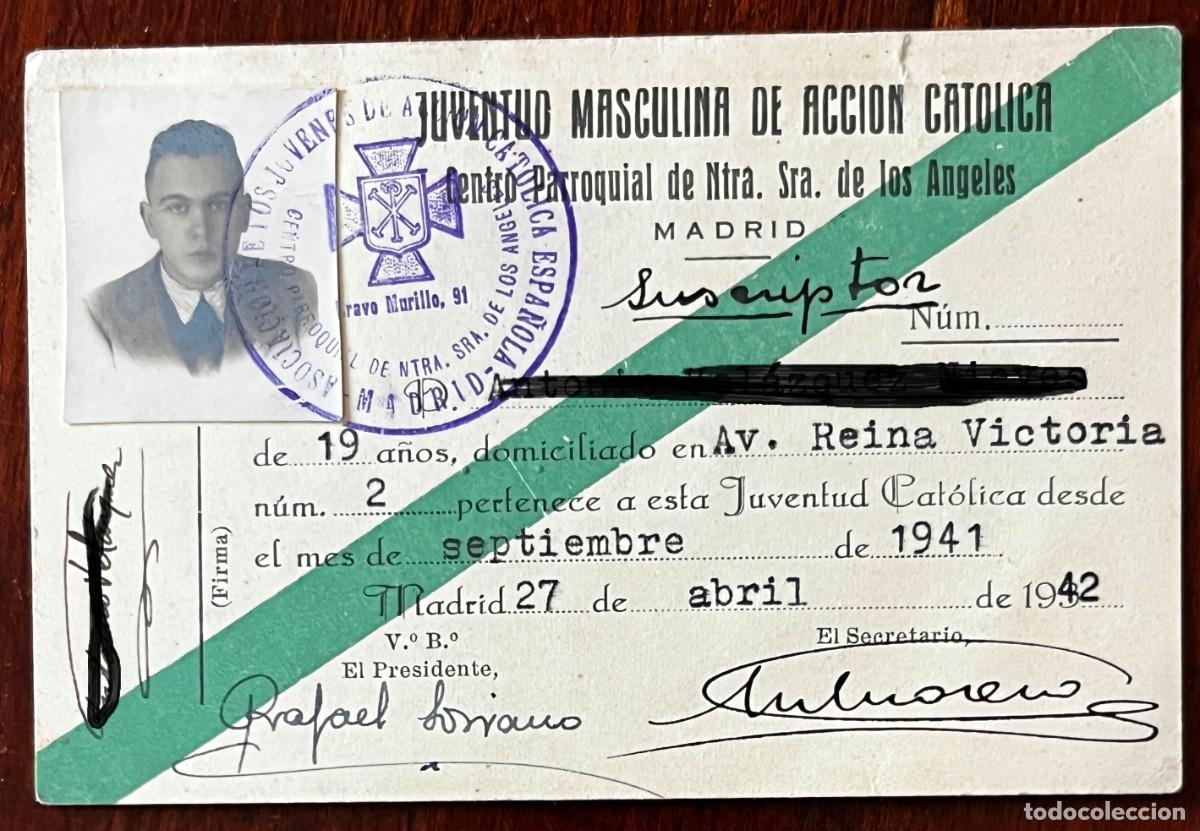 Militaria: Antiuo carnet de la Juventud Masculina de Acci&oacute;n Cat&oacute;lica del Centro Parroquial de Nuestra Se&ntilde;ora de