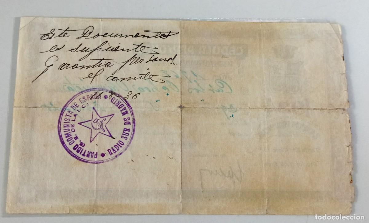 Militaria: C&eacute;dula con aval personal del Partido Comunista (Madrid, Radio Sur) , agosto 1936. Aval, Guerra Civil