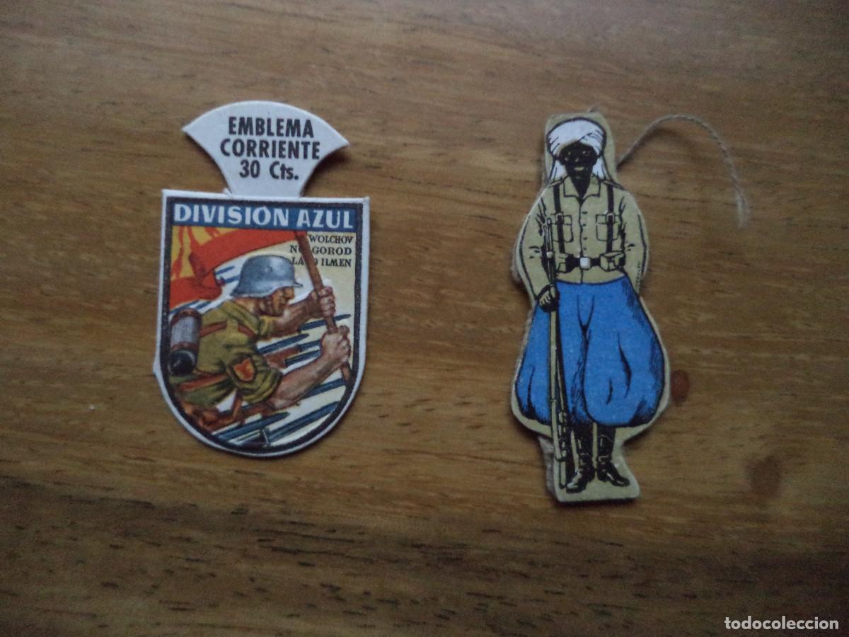 Militaria: 2 emblemas corrientes auxilio social falange soldado colonial