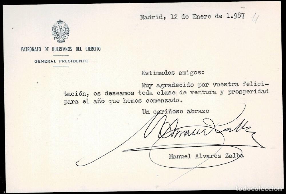 Militaria: C3-3-4 PATRONATO DE HUERFANOS DEL EJERCITO Felicitacion de D. Manuel Alvarez GENERAL PRESIDENTE