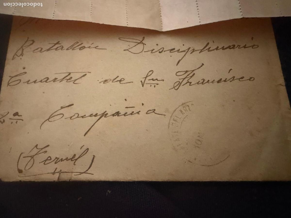 Militaria: Carta batall&oacute;n disciplinario cuartel de San Francisco Teruel