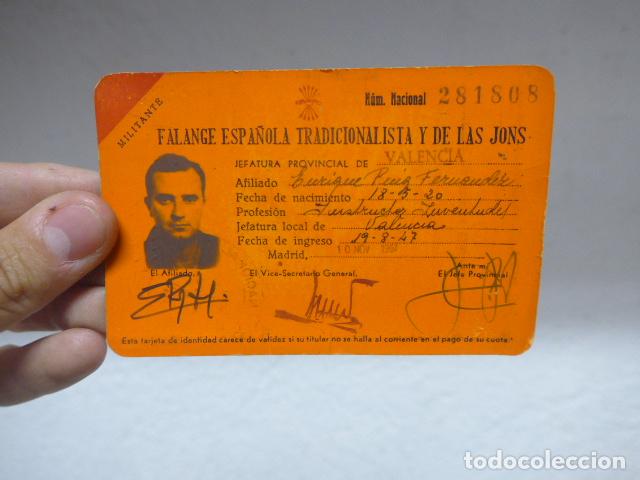Militaria: Antiguo carnet de la Falange de Valencia de Instructor de Juventudes. Original