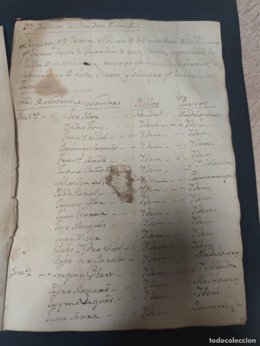 Militaria: Libro manuscrito baix Pened&eacute;s ,Nombres participantes de la guardia divisi&oacute;n cord&oacute;n sanidad xix