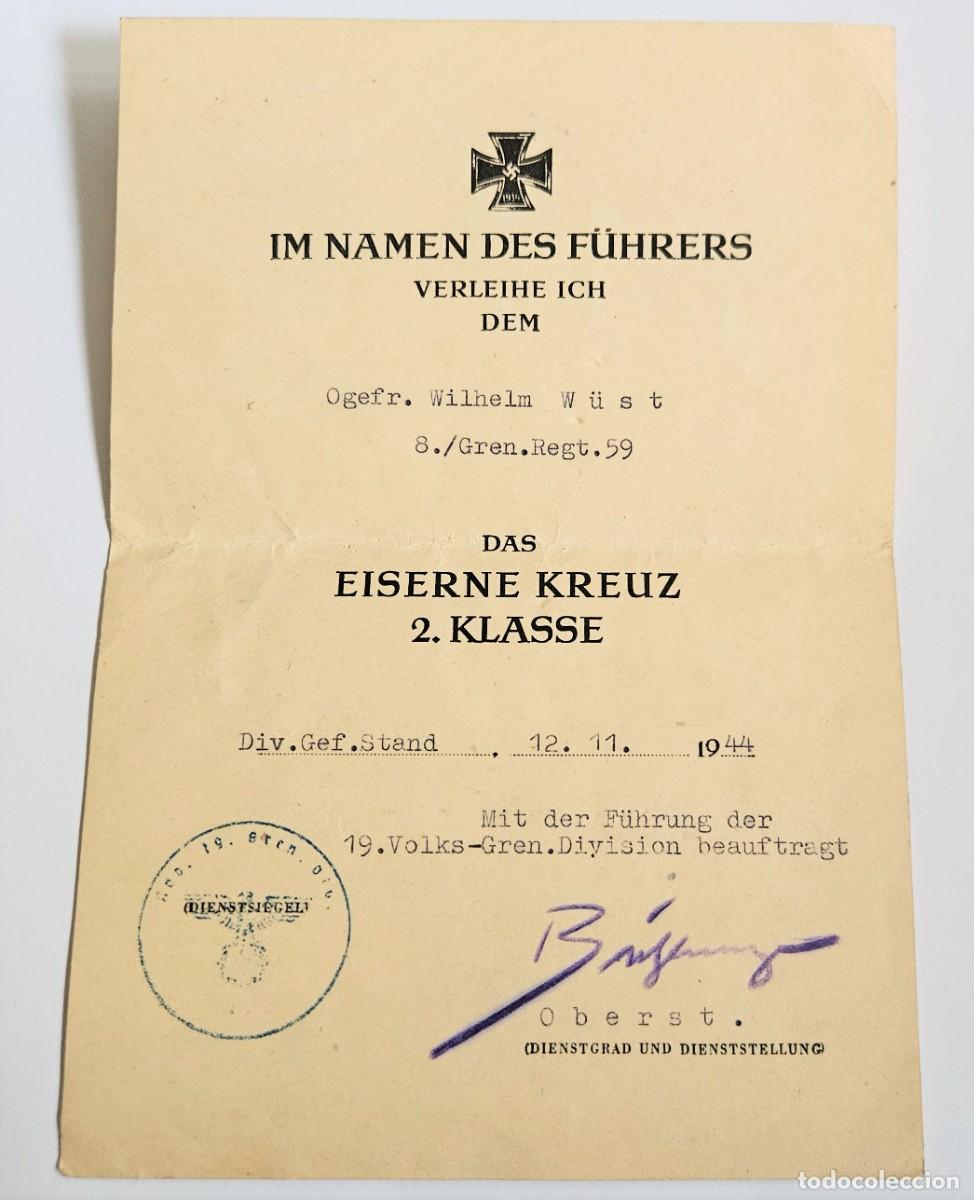 Militaria: Wehrmacht. Documento original &rdquo;Eiserne Kreuz 2. Klasse&rdquo;. 1944