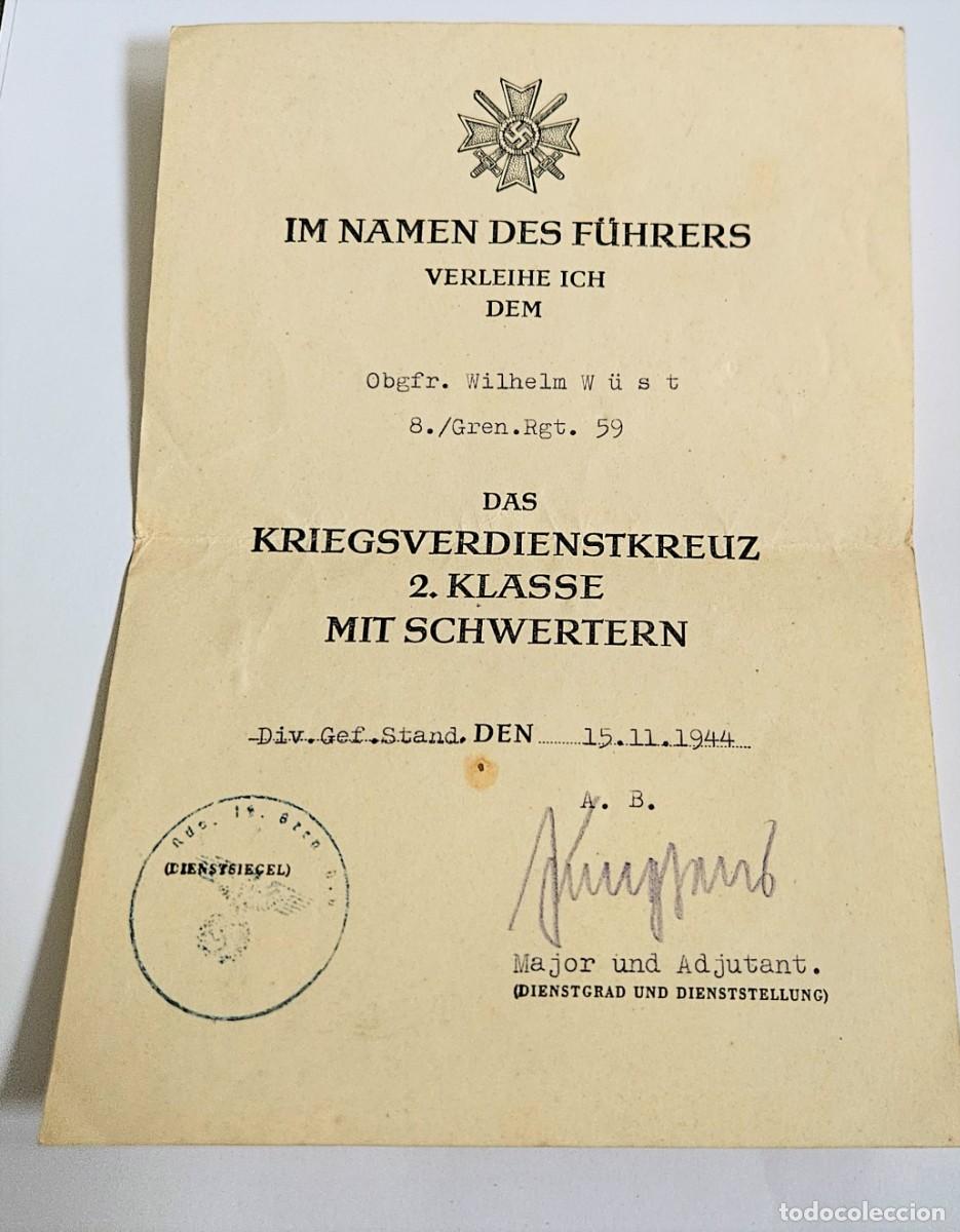 Militaria: Wehrmacht. Documento original &rdquo;Kriegsverdienstkreuz 2. Klasse&rdquo;. 1944