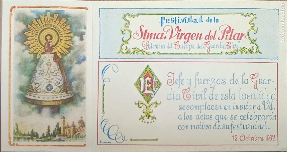 Militaria: TARJETA INVITACION HISTORICA DE LA GUARDIA CIVIL-VIRGEN DEL PILAR