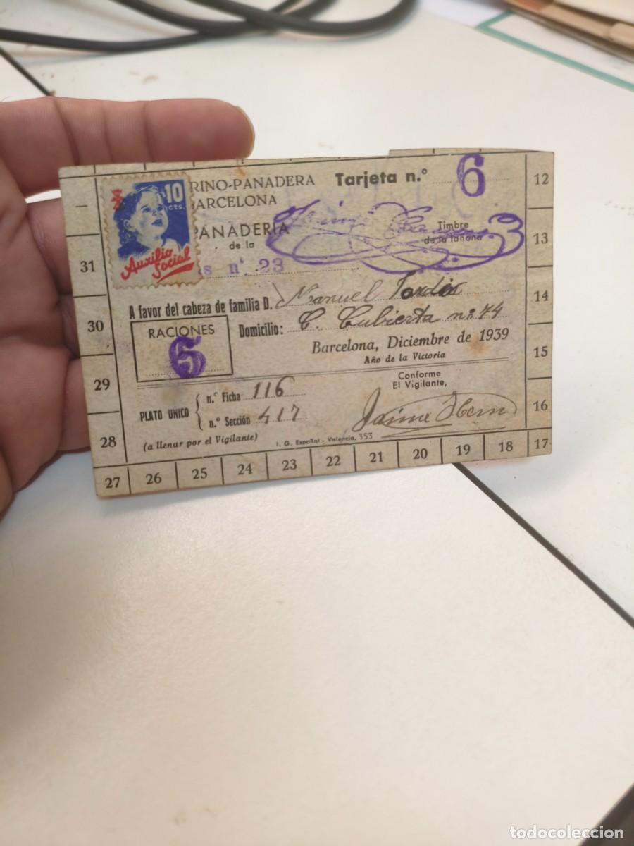 Militaria: TARJETA RACIONAMIENTO PANADERIA BARCELONA - A&Ntilde;O 1939 - GUERRA CIVIL