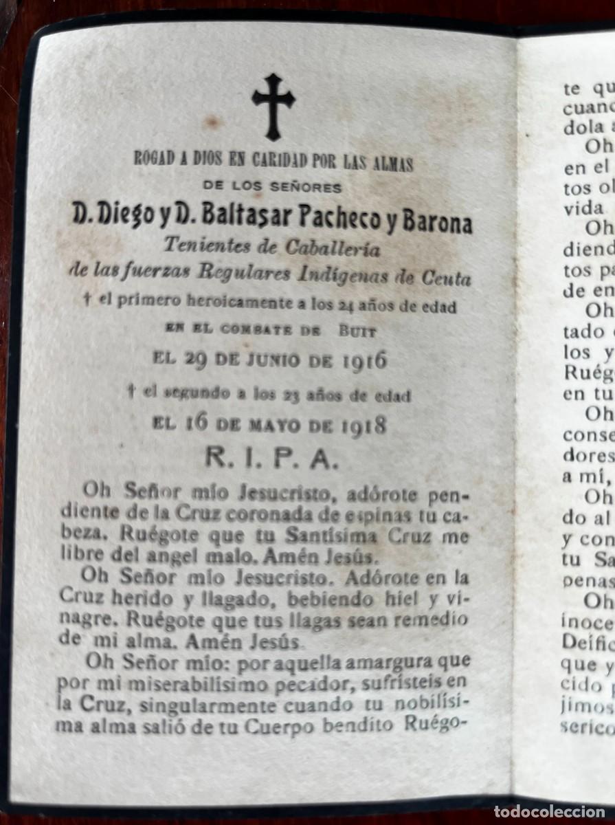 Militaria: Recordatorio defunci&oacute;n militar hermanos Regulares Ind&iacute;genas de Ceuta, 1916-1918.