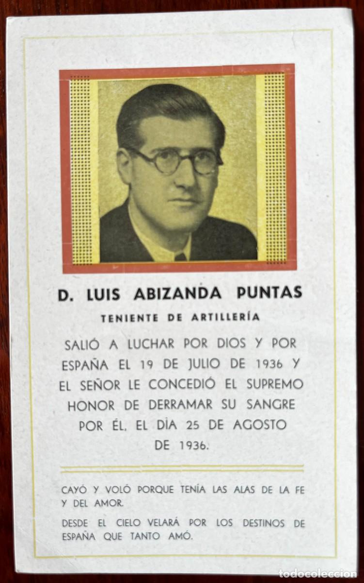 Militaria: Recordatorio de teniente de Artiller&iacute;a, ca&iacute;do el 25 de agosto 1936, Guerra Civil Espa&ntilde;ola