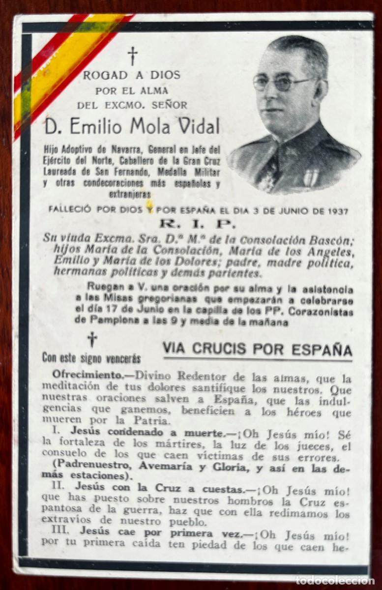 Militaria: Recordatorio defunci&oacute;n del general Emilio Mola Vidal, Ej&eacute;rcito del Norte, 1937 Guerra Civil Espa&ntilde;ola