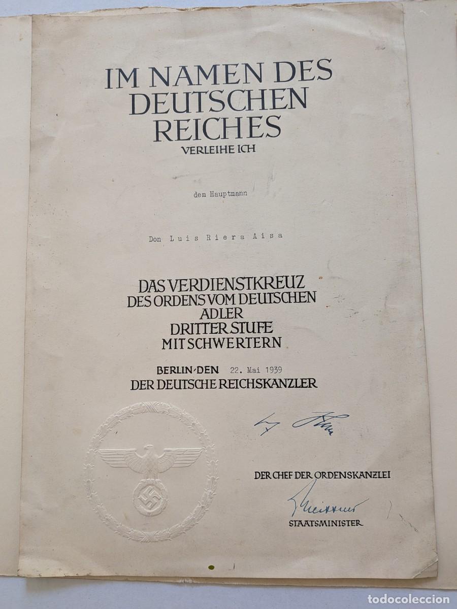 Militaria: Diploma original de concesi&oacute;n de la Orden del &Aacute;guila Alemana con Espadas (1939) - HITLER - III REICH