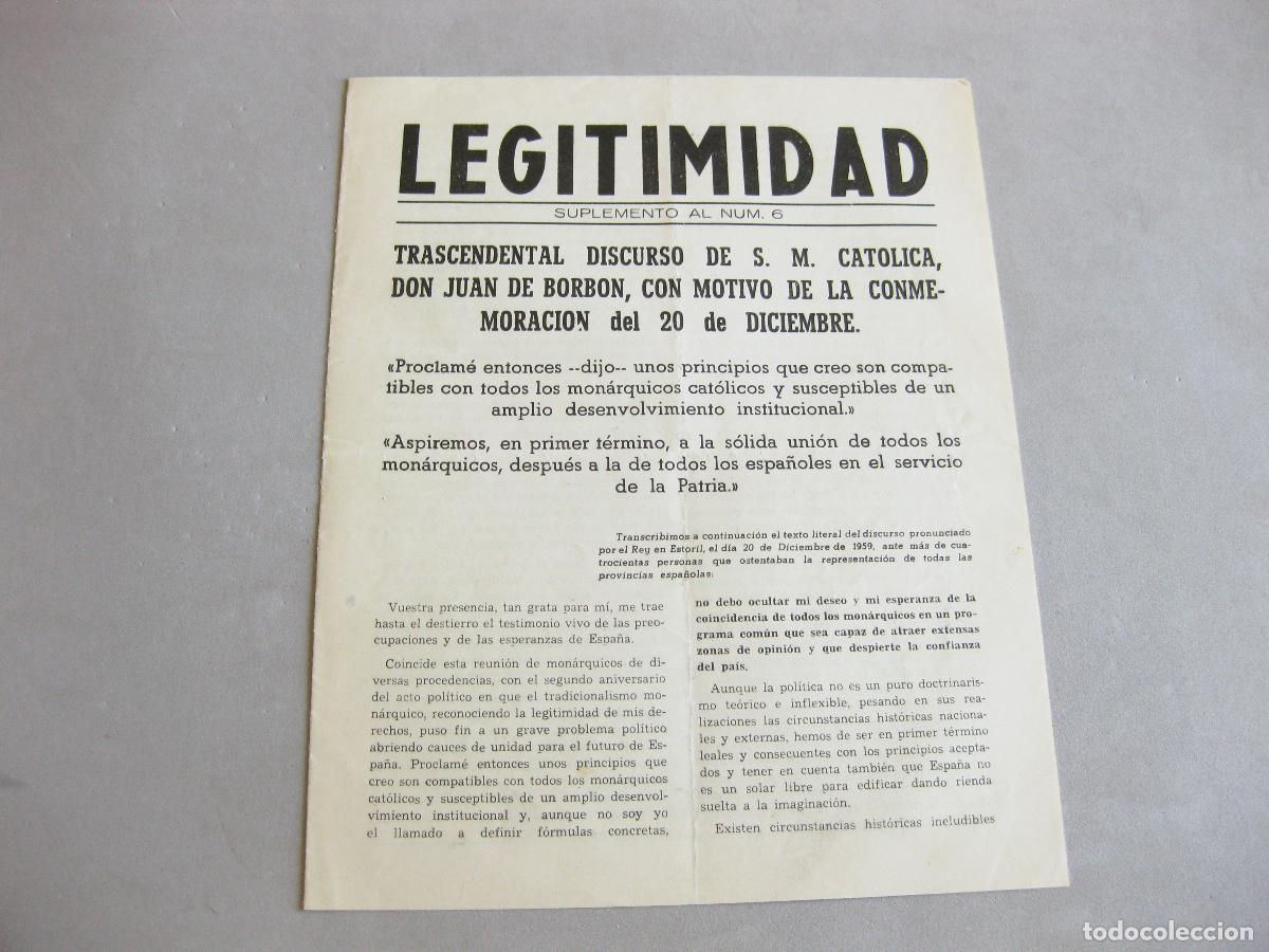 Militaria: REVISTA LEGITIMIDAD. SUPLEMENTO AL N&ordm; 6. DISCURSO DE DON JUAN DE BORBON. CARLISMO
