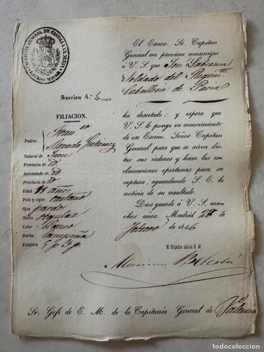 Militaria: ESTADO MAYOR - CAPITAN&Iacute;A GENERAL CASTILLA LA NUEVA- ORDEN CAPTURA SOLDADO DESERTOR - MADRID A&Ntilde;O 1846