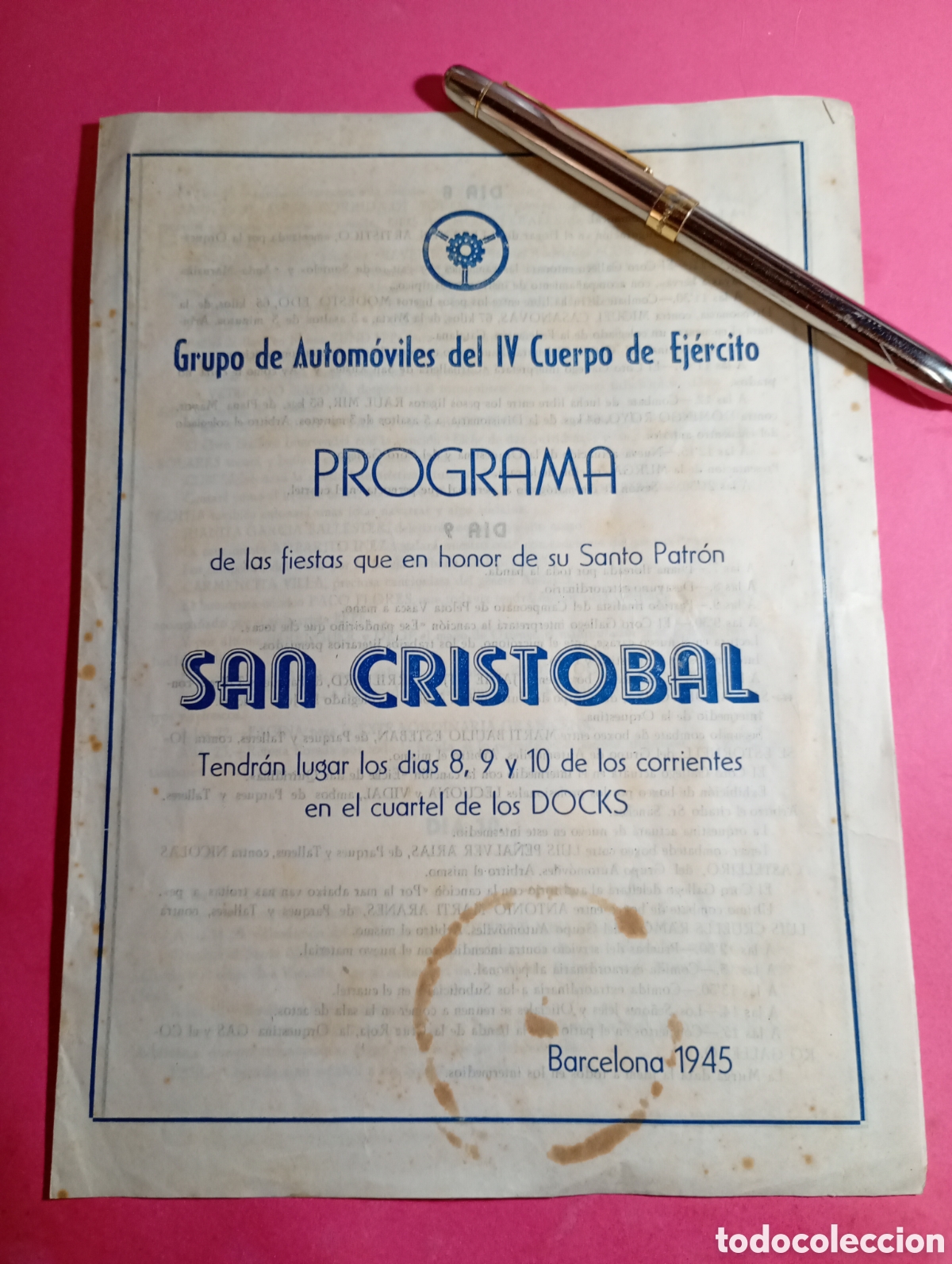 Militaria: BARCELONA 1947/57 LOTE 5 DOCUMENTOS CELEBRACI&Oacute;N S. CRISTOBAL GRUPO AUTOM&Oacute;VILES IV CUERPO DE EJERCITO