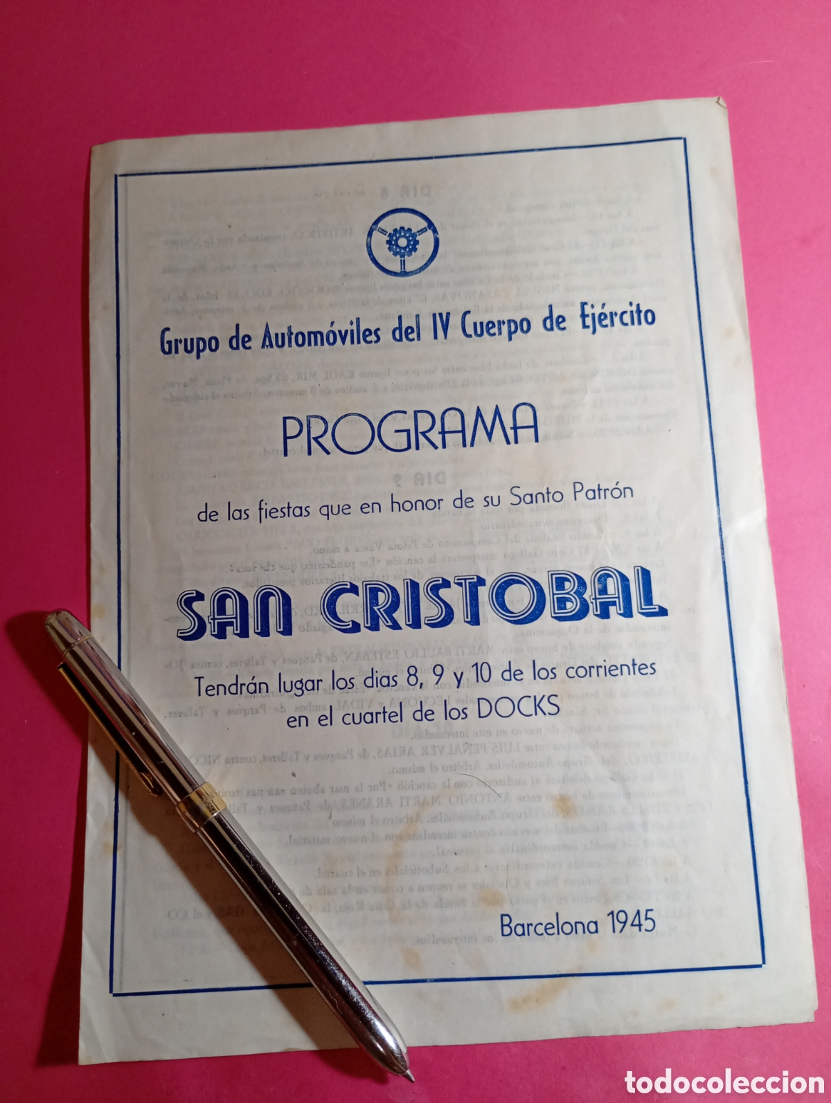 Militaria: BARCELONA 1945/7 LOTE 2 DOCUMENTOS CELEBRACI&Oacute;N S. CRISTOBAL GRUPO AUTOM&Oacute;VILES IV CUERPO DE EJERCITO