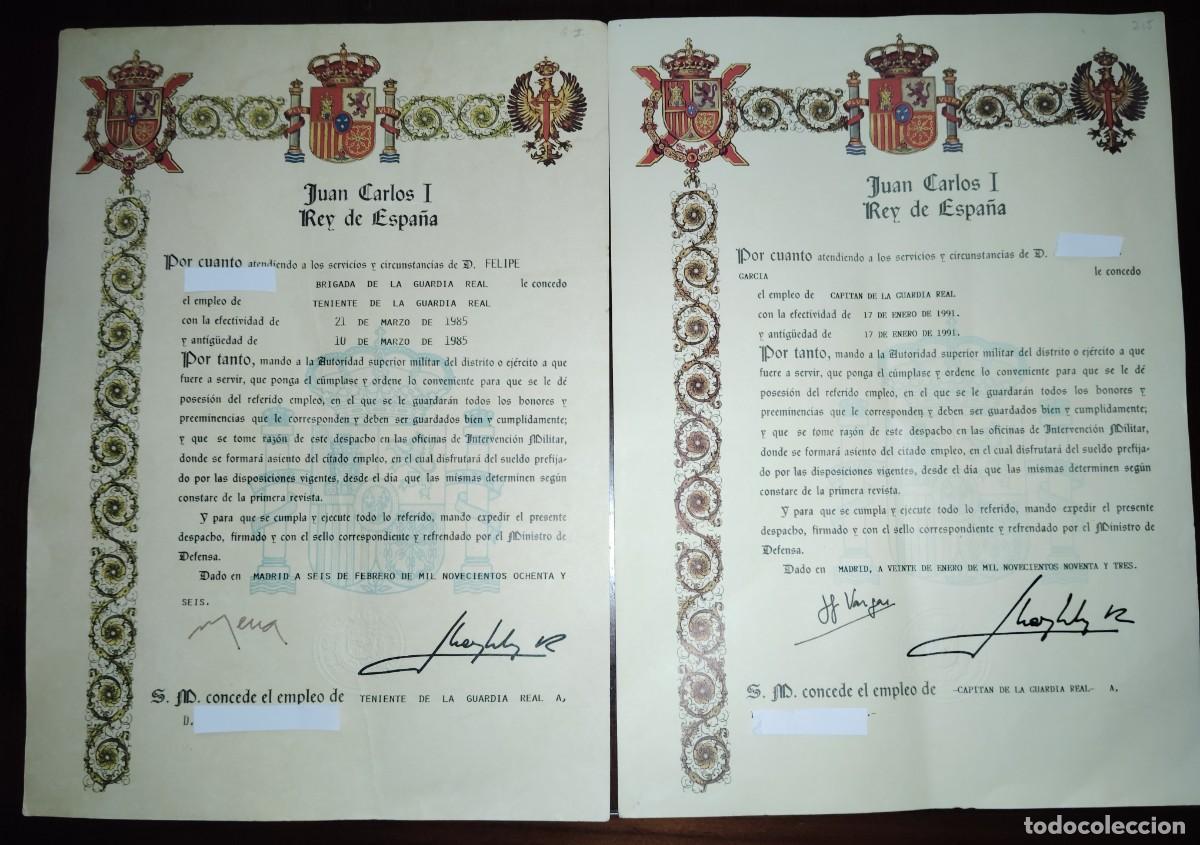 Militaria: CONCESIONES DE TENIENTE Y CAPITAN GUARDIA REAL. FIRMAS REY JUAN CARLOS. ENVIO CERTIFICADO INCLUIDO..