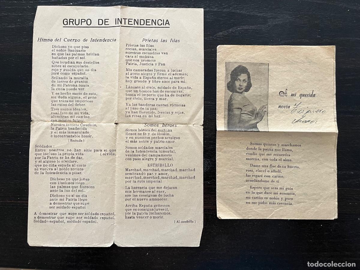 Militaria: DOCUMENTACI&Oacute;N MILITAR - HIMNO DEL CUERPO DE INTENDENCIA + A MI QUERIDA NOVIA MELILLA 1962