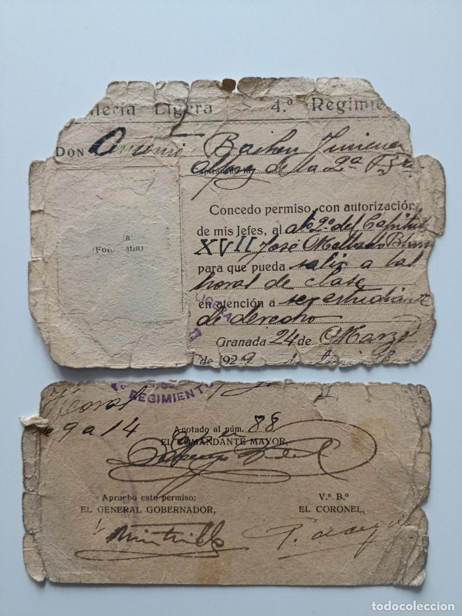 Militaria: AUTORIZACI&Oacute;N CUARTO REGIMIENTO CABALLER&Iacute;A LOIGERA. 1929. GRANADA. EN MAL ESTADO