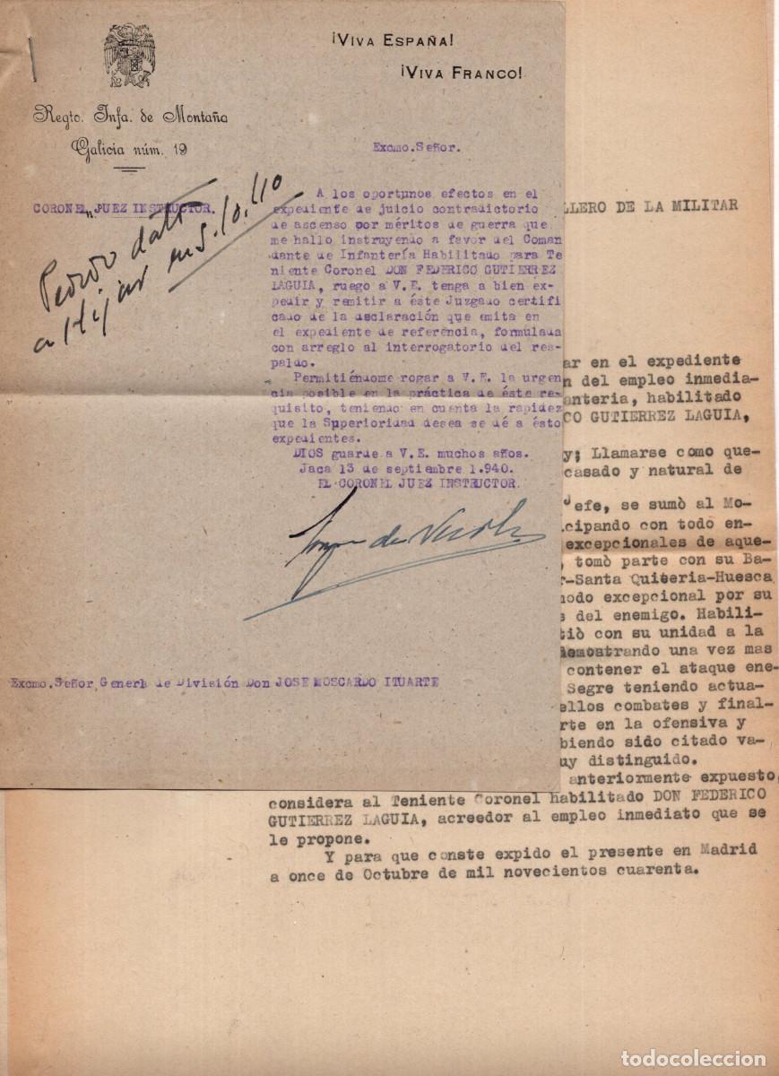Militaria: ASCENSO POR M&Eacute;RITOS DE GUERRA. INFILTRACI&Oacute;N BAJO EL SEGRE. DEFENSA. ALMUDEVAR, SANTA QUINTERIA...