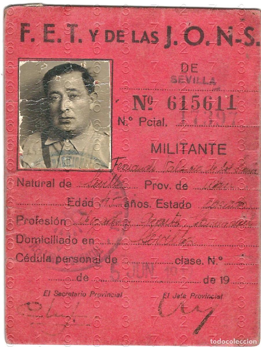 Militaria: SEVILLA FALANGE CARNET PROVISIONAL PERSONAJE IMPORTANTE 1942 M38