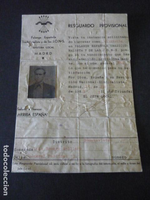 Militaria: FALANGE ESPA&Ntilde;OLA MADRID 14 ABRIL 1939 RESGUARDO PROVISIONAL INSTANCIA MILITANTE 144