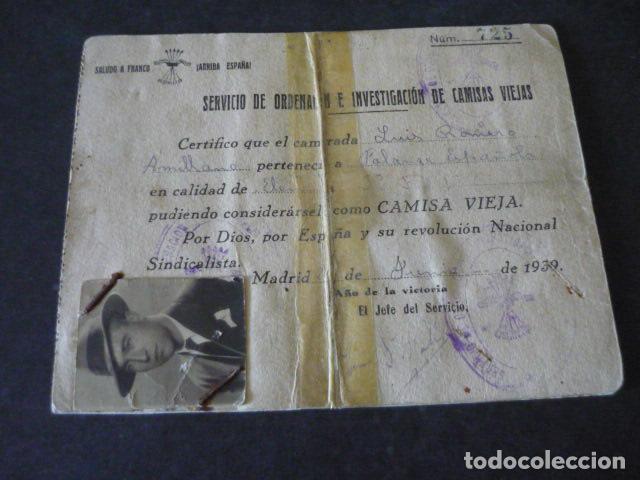 Militaria: FALANGE ESPA&Ntilde;OLA CARNET SERVICIO ORDENACION E INVESTIGACION CAMISAS VIEJAS 1939 MADRID