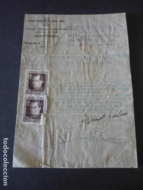 Militaria: FALANGE ESPA&Ntilde;OLA MADRID 1940 CERTIFICADO VIEJA GUARDIA