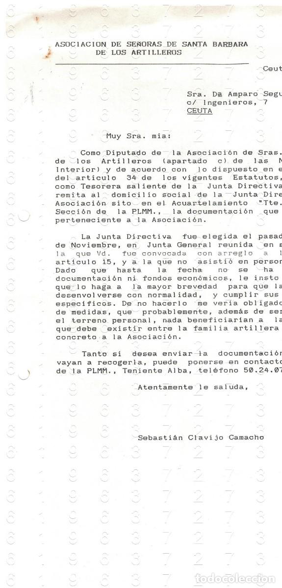Militaria: CEUTA CORONEL SEBASTIAN CLAVIJO CAMACHO asociacion se&ntilde;oras de santa barbara 1994 1 HOJA M41