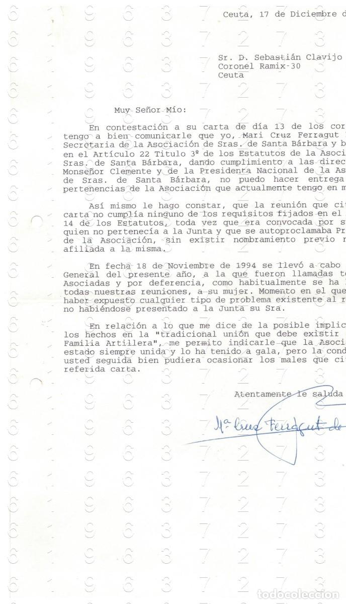 Militaria: CEUTA MARI CRUZ FERRAGUT MARQUES ASOCIACION SE&Ntilde;ORAS DE SANTA BARBARA CARTA 1994 1 HOJA M41