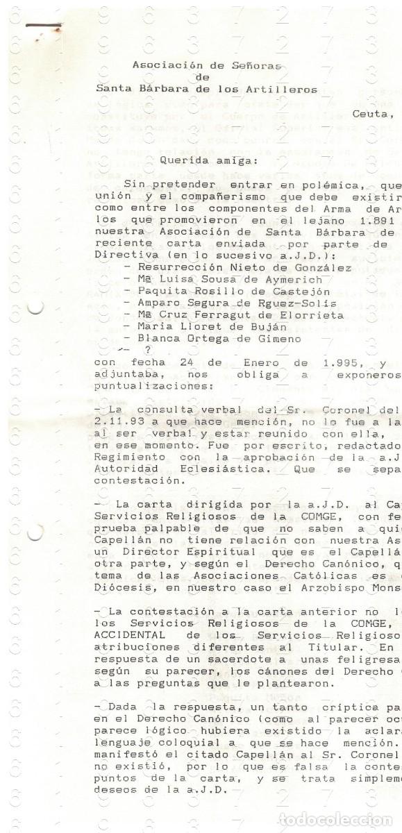 Militaria: CEUTA ASOCIACION SE&Ntilde;ORAS DE SANTA BARBARA CARTA 1994 3 HOJAS M41