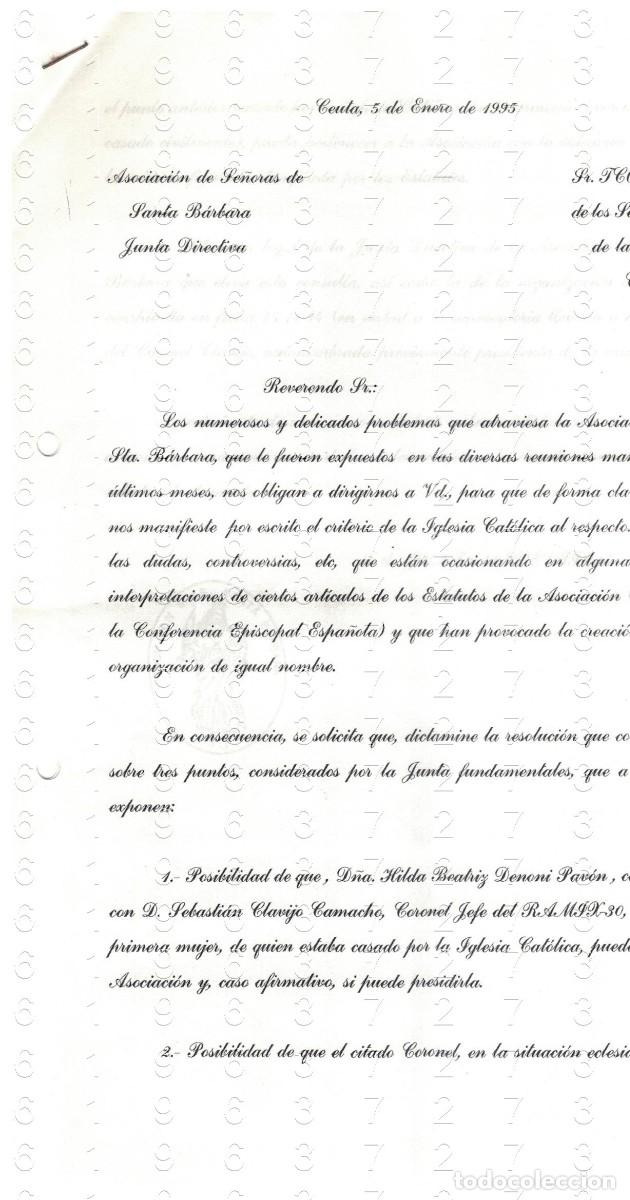 Militaria: CEUTA ASOCIACION SE&Ntilde;ORAS DE SANTA BARBARA CARTA 1995 2 HOJAS M41