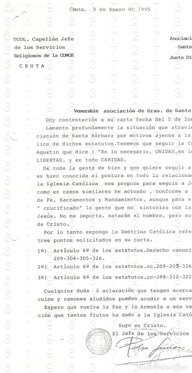 Militaria: CEUTA ASOCIACION SE&Ntilde;ORAS DE SANTA BARBARA CARTA 1995 1 HOJA M41