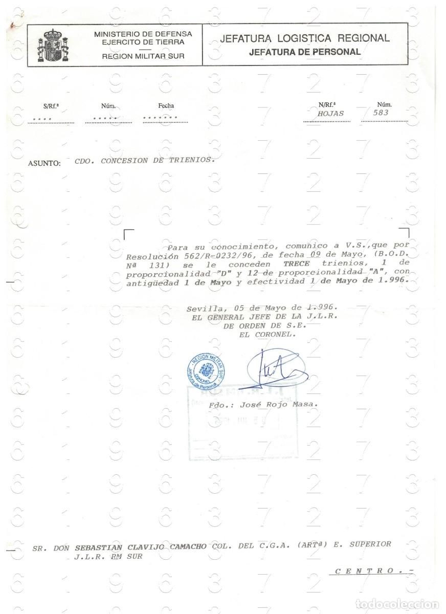 Militaria: GENERAL JOSE ROJO MASA CONCESION DE TRIENIOS CARTA 1996 1 HOJA M42