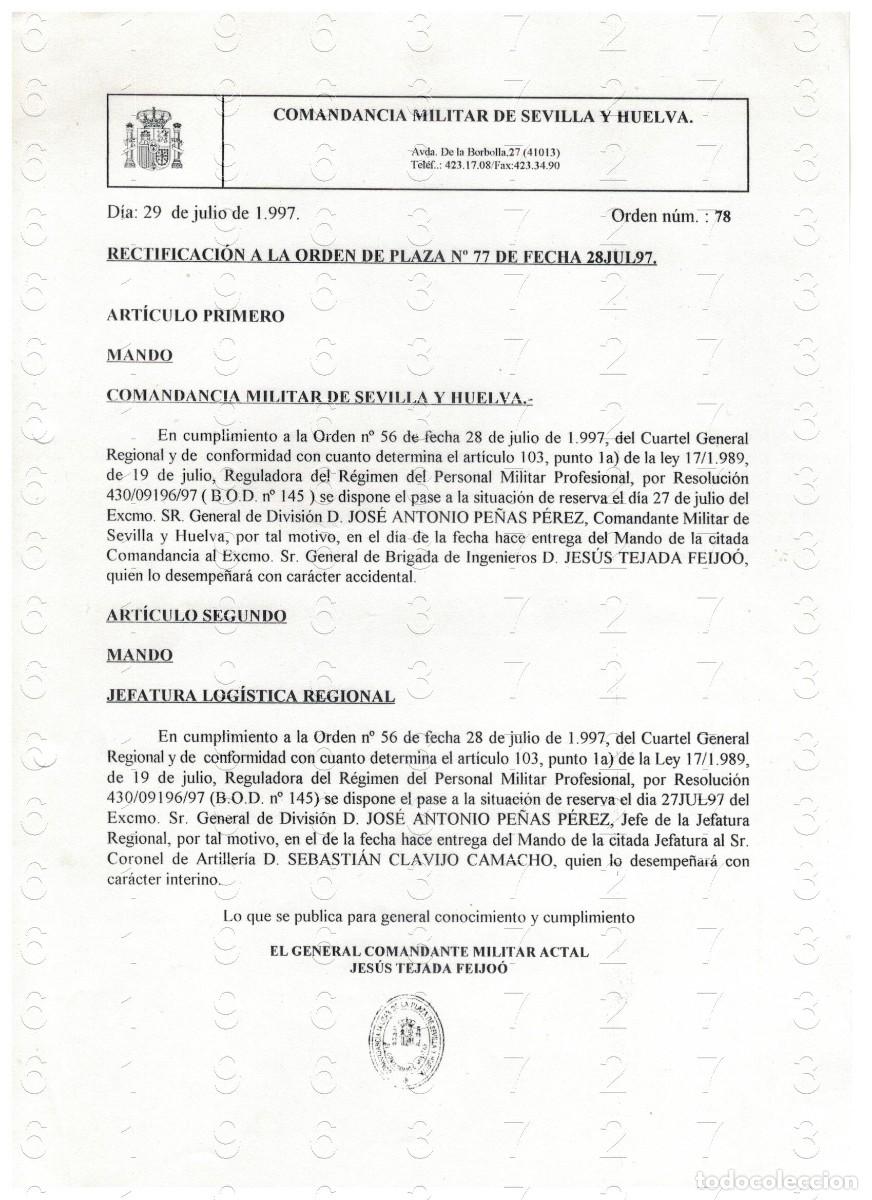 Militaria: GENERAL JESUS TEJADA FEIJOO CARTA 1997 1 HOJA M42