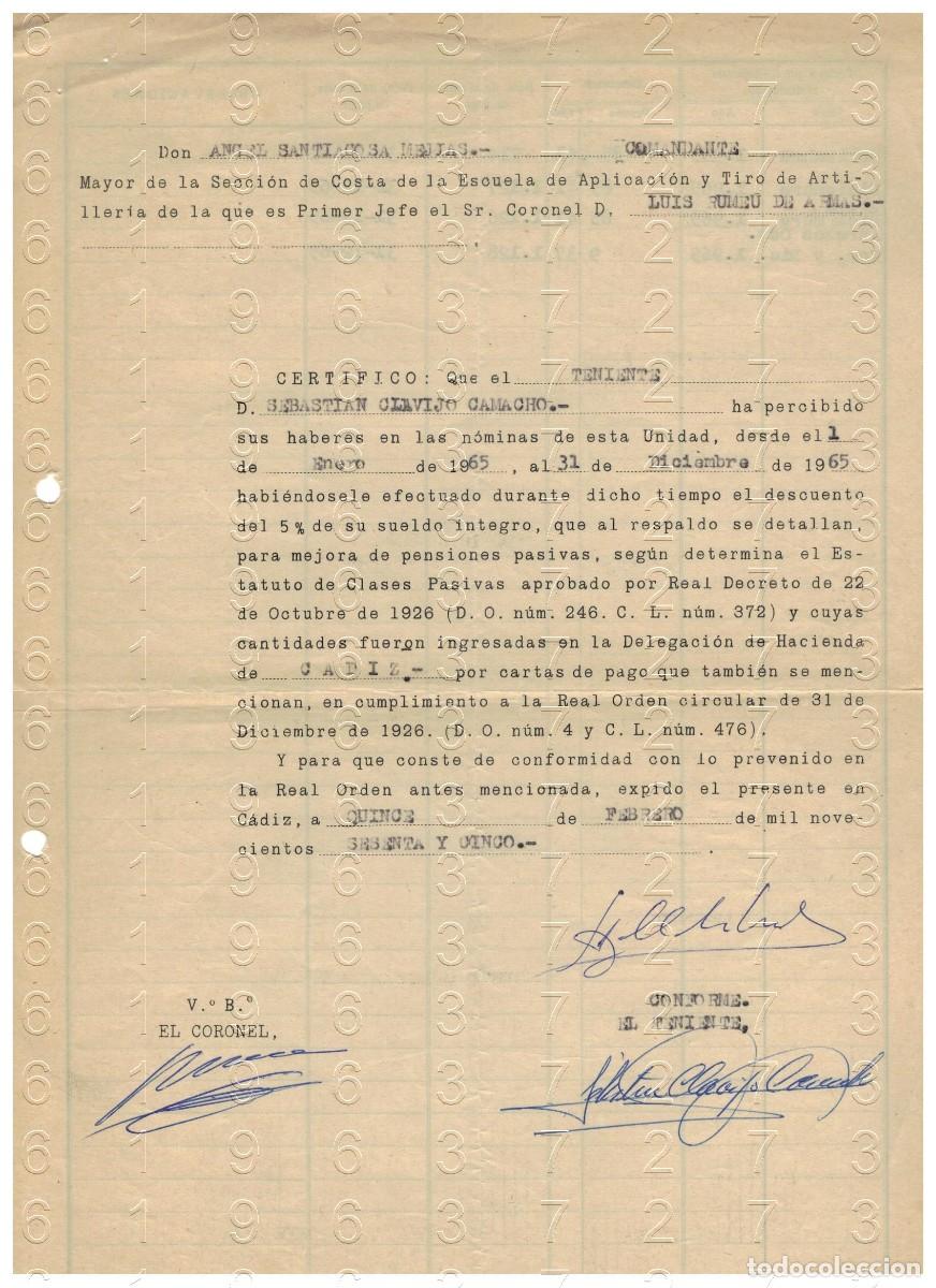 Militaria: CORONEL LUIS RUMEU DE ARMAS 1965 COMANDANTE ANGEL SANTIGOSA MEJIAS 1 HOJA M42
