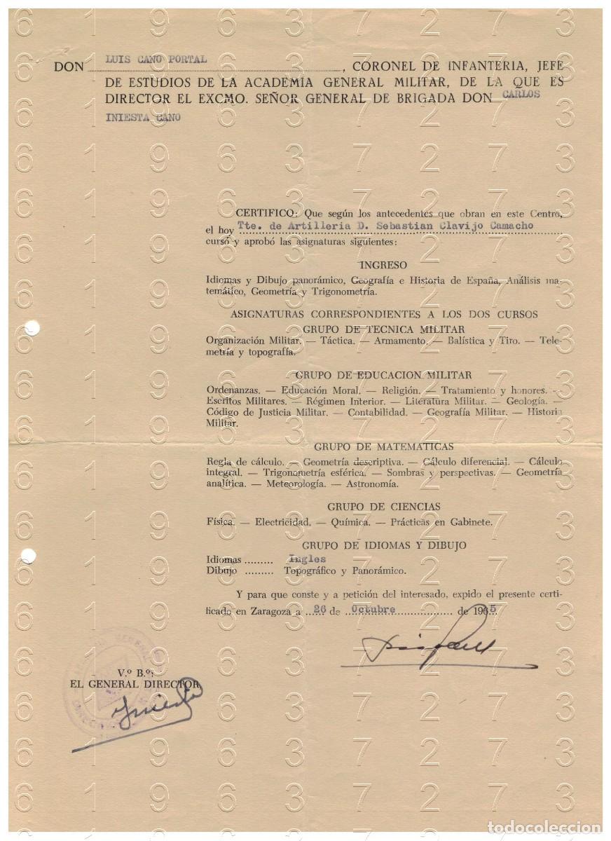 Militaria: GENERAL CARLOS INIESTA CANO CORONEL LUIS CANO PORTAL 1965 1 HOJA M42