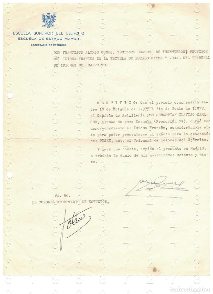 Militaria: TENIENTE CORONEL FRANCISCO ALONSO COMES 1977 1 HOJA M42