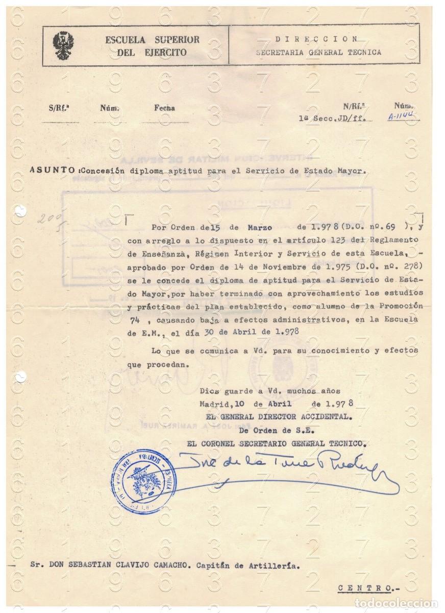 Militaria: ESTADO MAYOR CONCESION DIPLOMA APTITUD 1978 1 HOJA M42