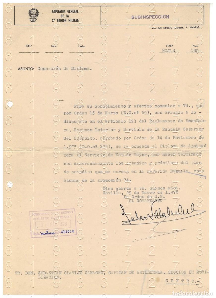 Militaria: ESTADO MAYOR CONCESION DIPLOMA APTITUD 1978 1 HOJA M42