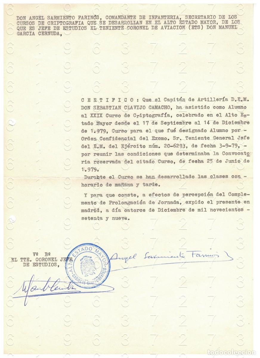 Militaria: TENIENTE CORONEL MANUEL GARCIA CERNUDA COMANDANTE ANGEL SARMIENTO FARINOS 1979 1 HOJA M42