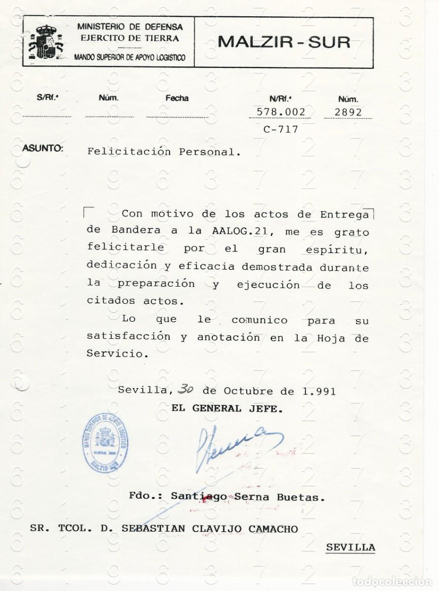 Militaria: GENERAL SANTIAGO SERNA BUETAS FELICITACION A CAPITAN 1991 1 HOJA M43