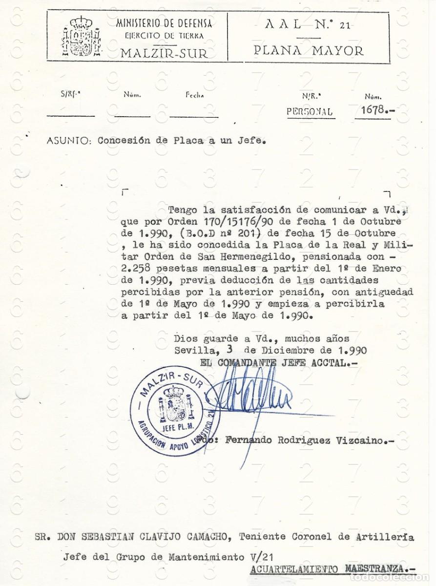 Militaria: MALZIR SUR FERNANDO RODRIGUEZ VIZCAINO FELICITACION A TENIENTE CORONEL 1990 1 HOJA M43