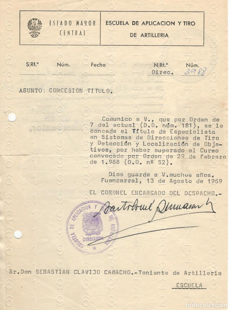 Militaria: TITULO DIRECCION DE TIRO CONCESION SEBASTIAN CLAVIJO CAMACHO 1969 1 HOJA M43