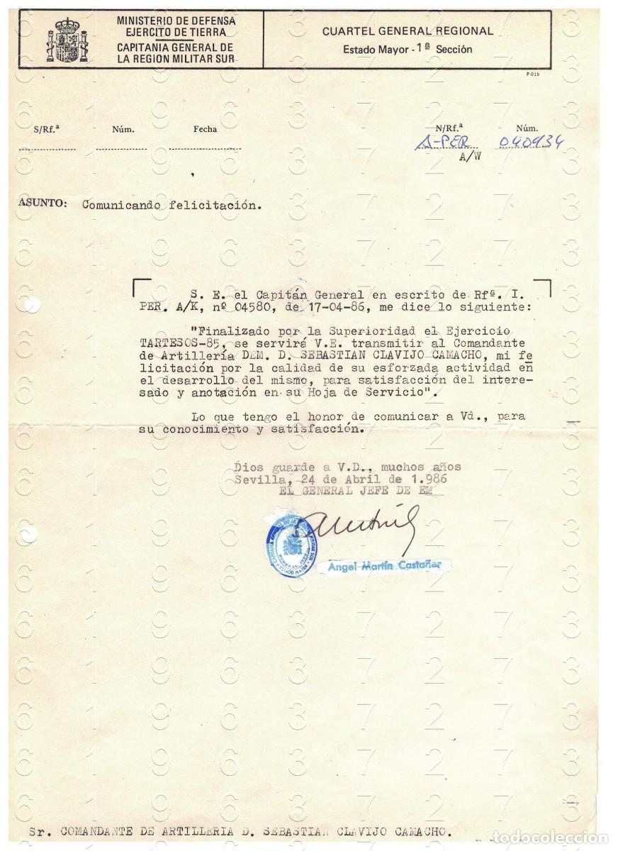 Militaria: GENERAL ANGEL AMRTIN CASTA&Ntilde;ER 1986 CARTA M44