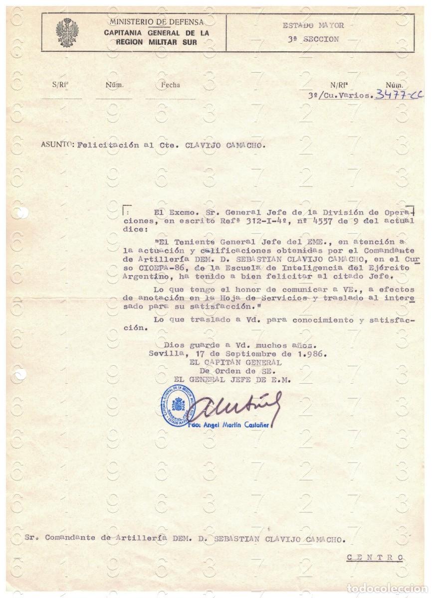 Militaria: GENERAL ANGEL MARTIN CASTA&Ntilde;ER 1986 CARTA M44