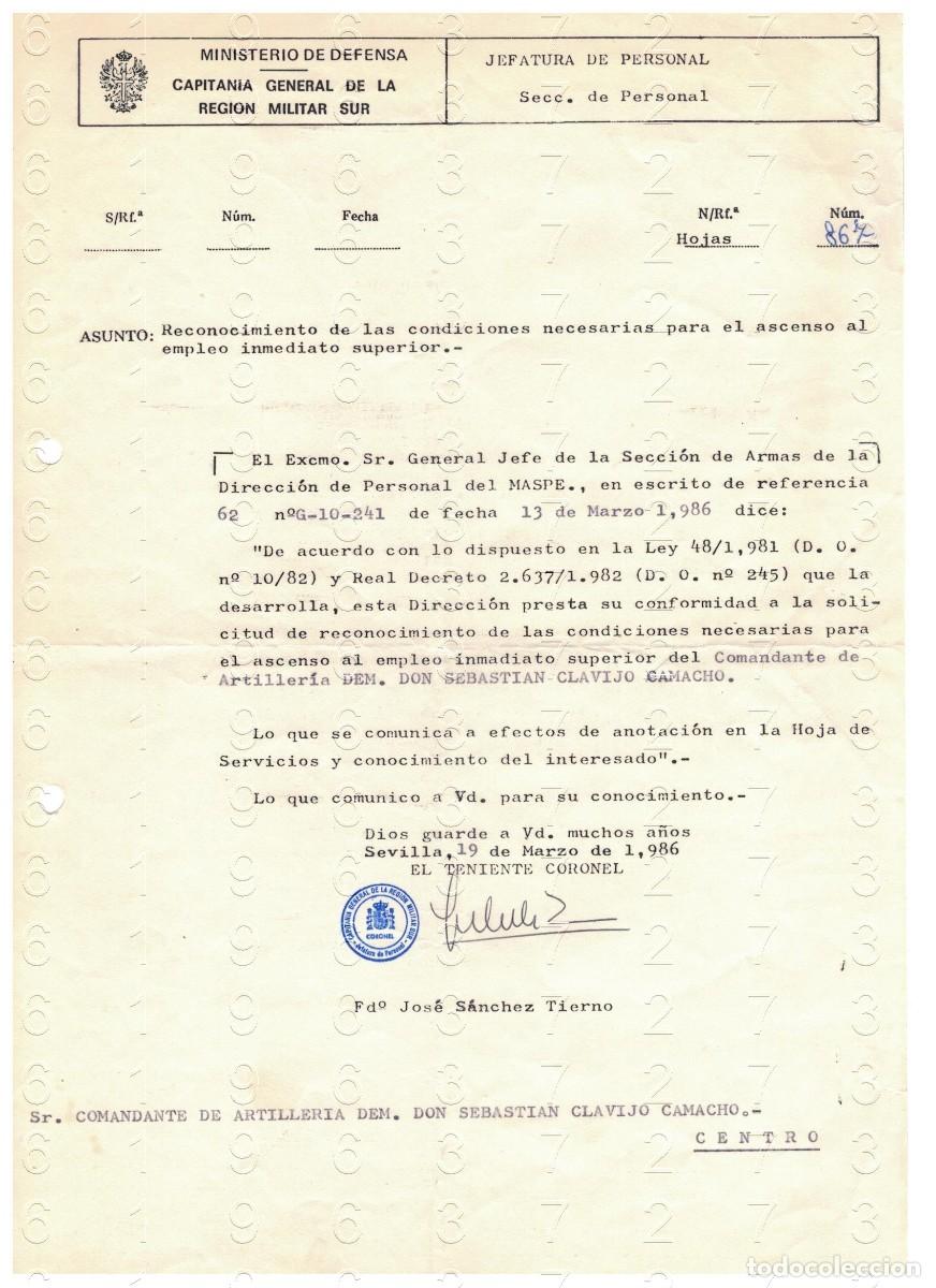 Militaria: TENIENTE CORONEL JOSE SANCHEZ TIERNO 1986 CARTA 1 HOJA M44