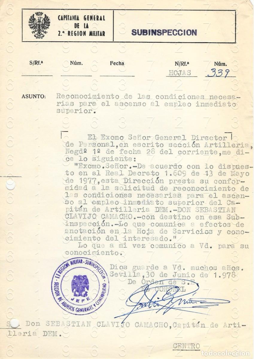 Militaria: CORONEL ESCUELA ARTILLERIA ASCENSO 1978 CARTA 1 HOJA M44